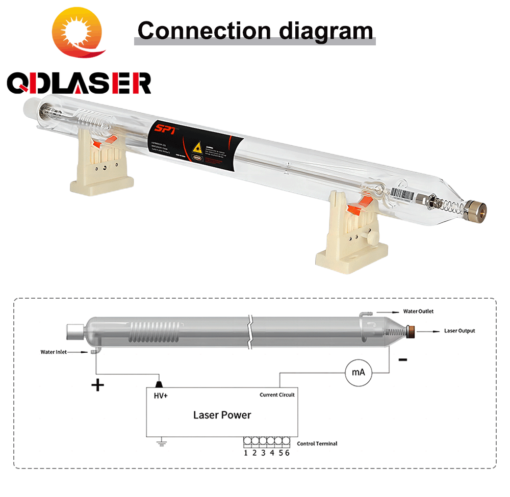 QDLASER SPT T40 40-50W Co2 Laser Tube Length 800mm Dia 80mm for CO2 Laser Engraving And Cutting Machine