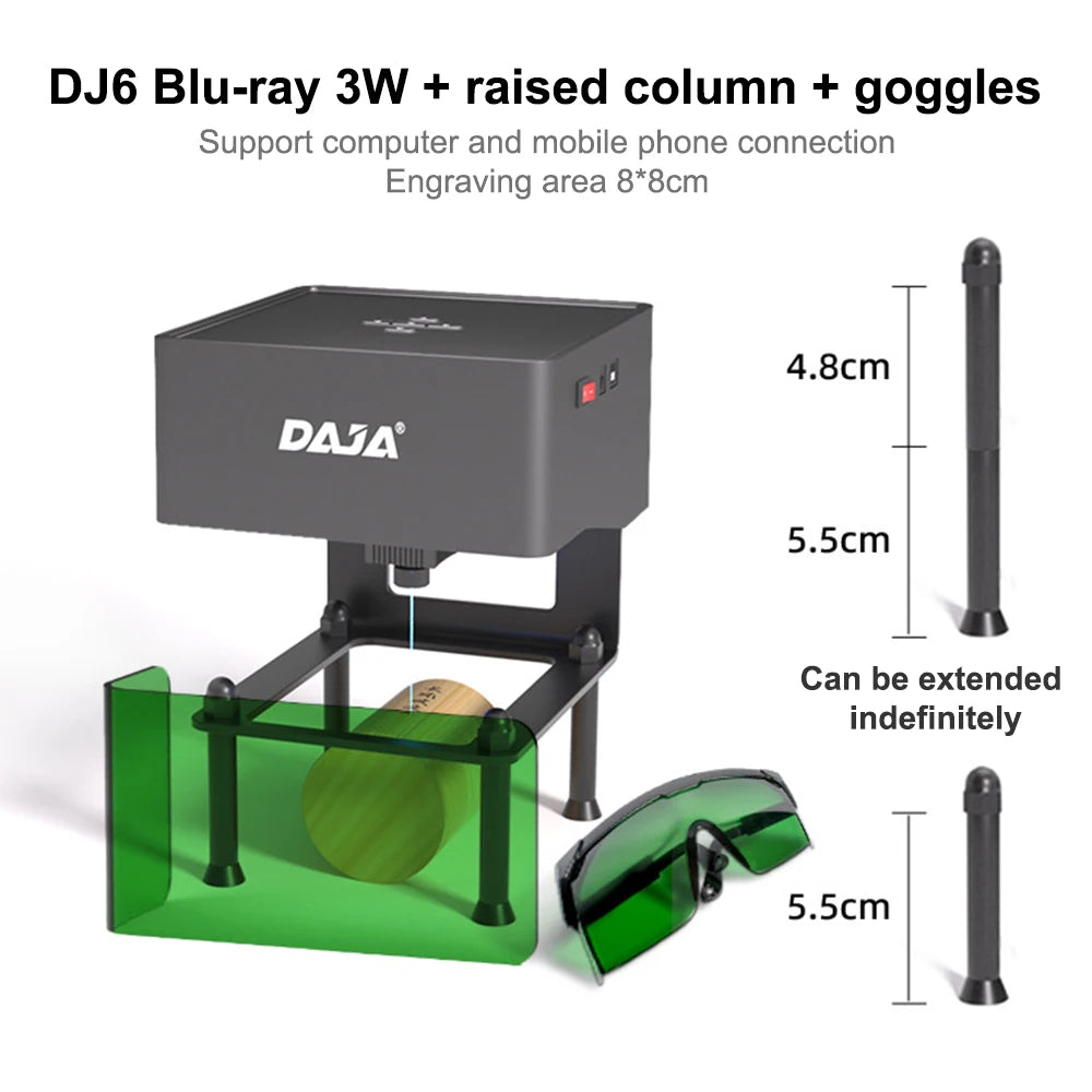 DAJA Laser Engraver DIY DJ6 Mini Portable Laser Engraver CNC 3000mw Fast Mini Logo Mark Printer Cutter Woodworking Wood Plastic