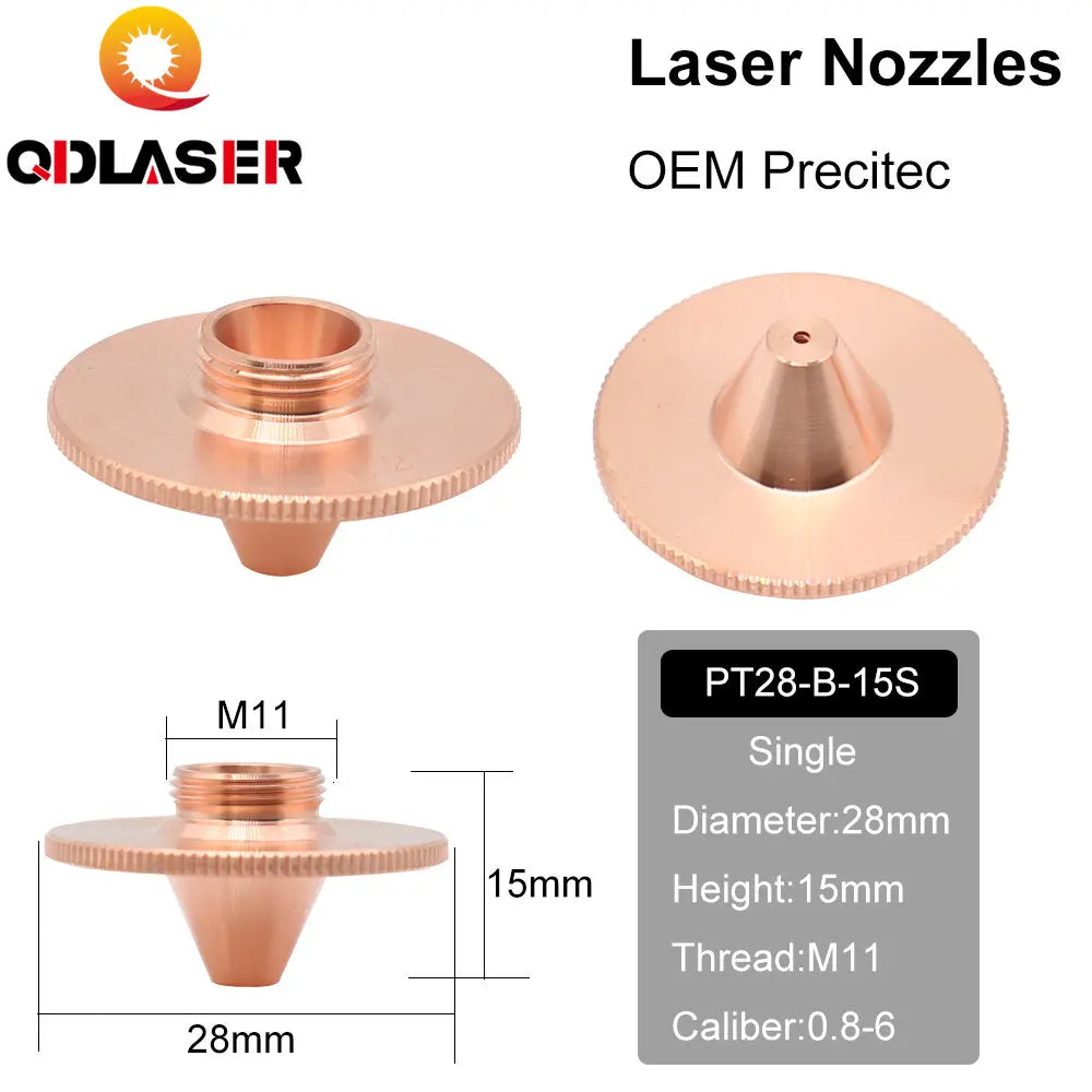QDLASER Precitec Bulge Laser Nozzles Single Layer Chrome-Plating Double Layers Caliber 0.8-4.0 D28 H11 H15 M11 for Cutting Head