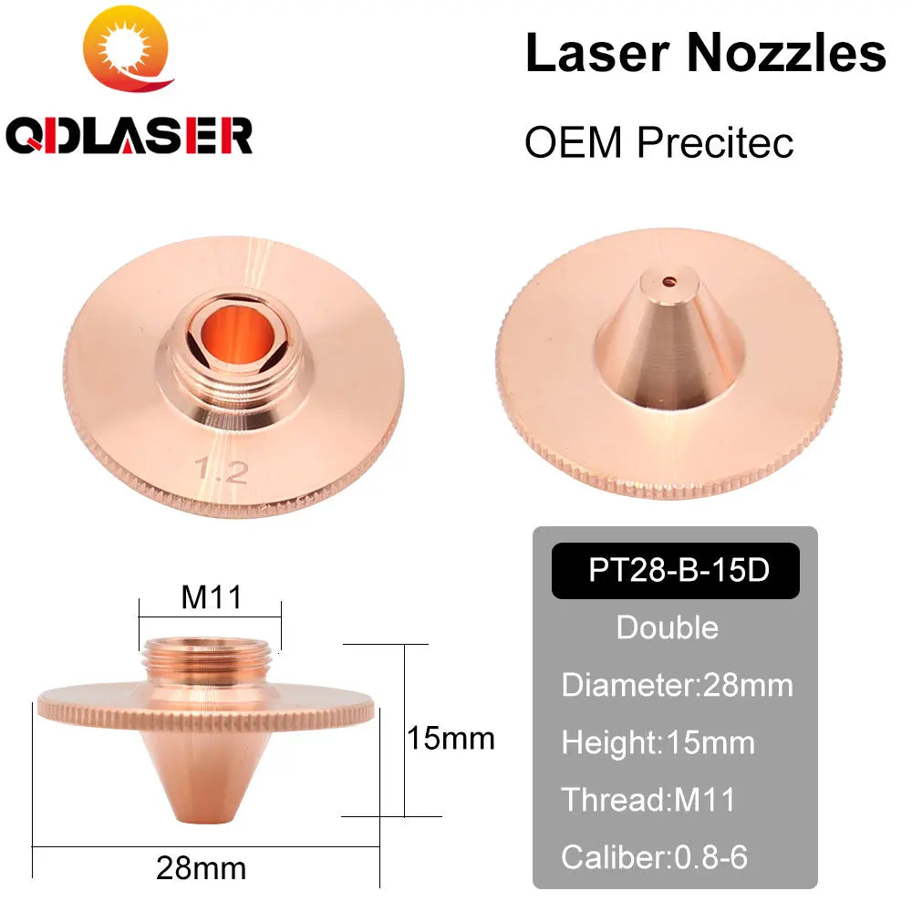 QDLASER Precitec Bulge Laser Nozzles Single Layer Chrome-Plating Double Layers Caliber 0.8-4.0 D28 H11 H15 M11 for Cutting Head