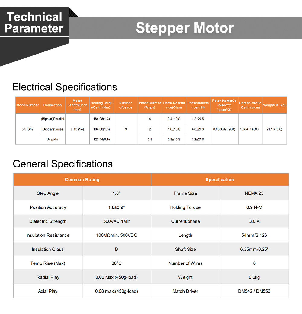 QDLASER Leadshine 57HS09 2 Phase Stepper Motor NEMA23 3.0A 0.9NM Length 55mm Shaft 6.35mm for Co2 Laser Engraving Machine