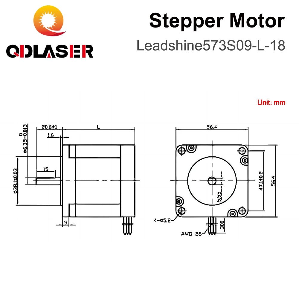 QDLASER Leadshine 573S09-L-18 3 Phase Stepper Motor for NEMA23 3.5A Length 50mm (1.97 inch) Shaft 6.35mm (0.25 inch)