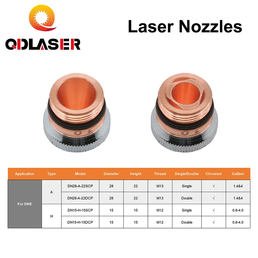 QDLASER DNE Laser Nozzles Chrome-plated Single Double Layer H15 Caliber 0.8-4.0mm Height 15mm for DNE Fiber Laser Cutting Head