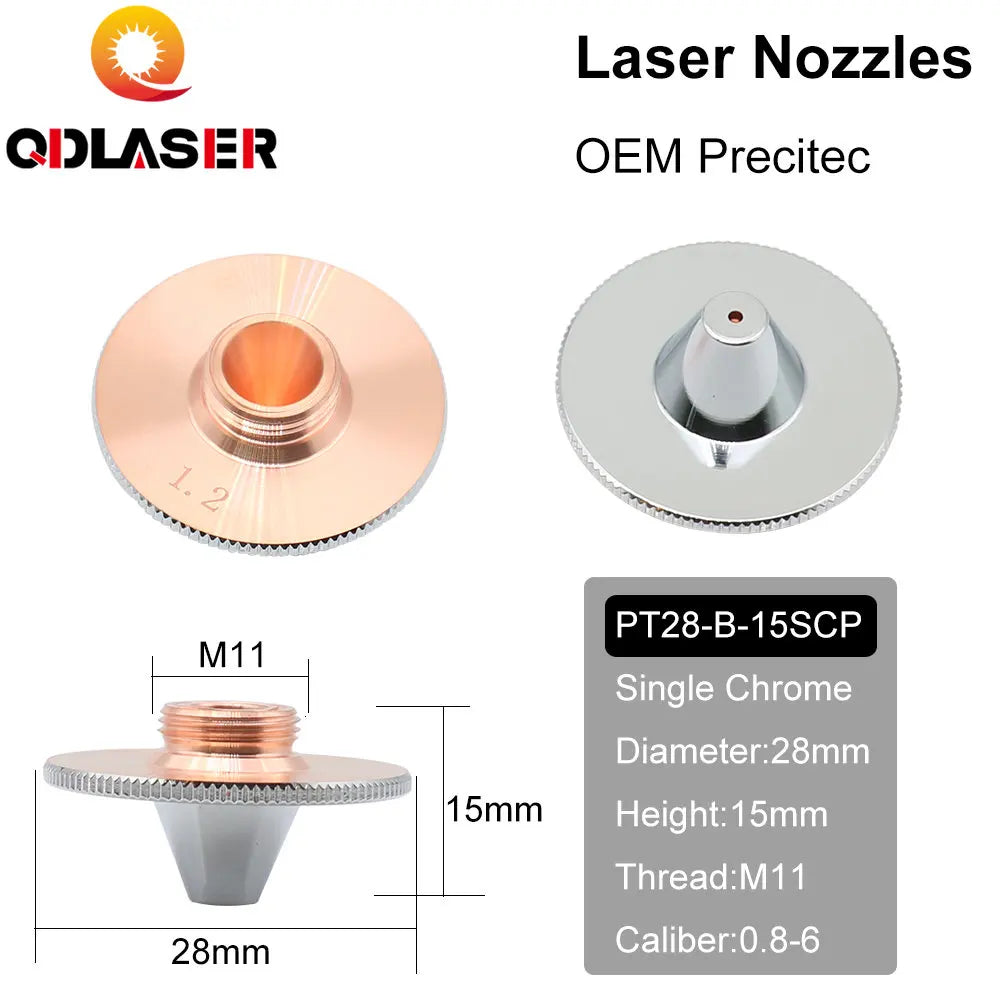 QDLASER Precitec Bulge Laser Nozzles Single Layer Chrome-Plating Double Layers Caliber 0.8-4.0 D28 H11 H15 M11 for Cutting Head