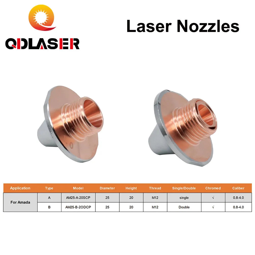 QDLASER OEM Amada Fiber optic cutting nozzle Single Layer Double Layer Dia 25mm H20 M12 Caliber 0.8-4.0mm for Fiber Laser Head