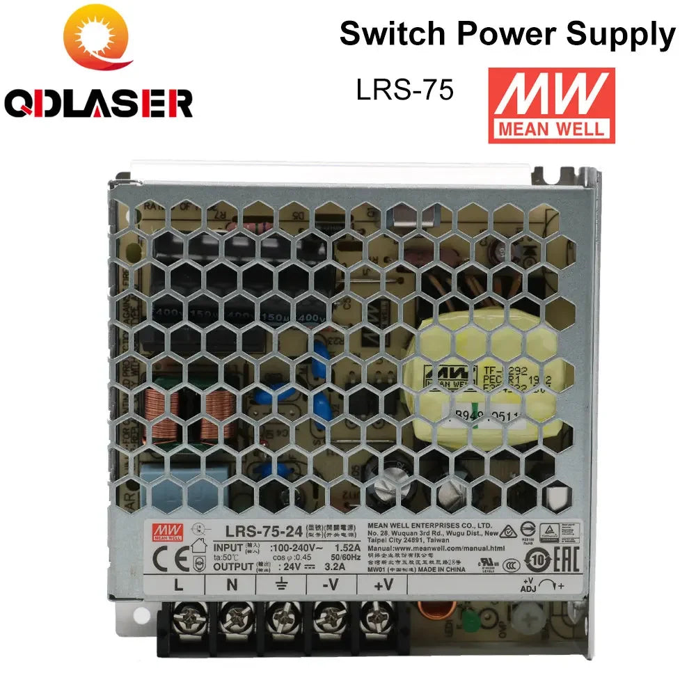 QDLASER Meanwell LRS-75 Switching Power Supply 12V 6A / 24V 3.2A 75W Original MW Taiwan Brand for Laser Controller