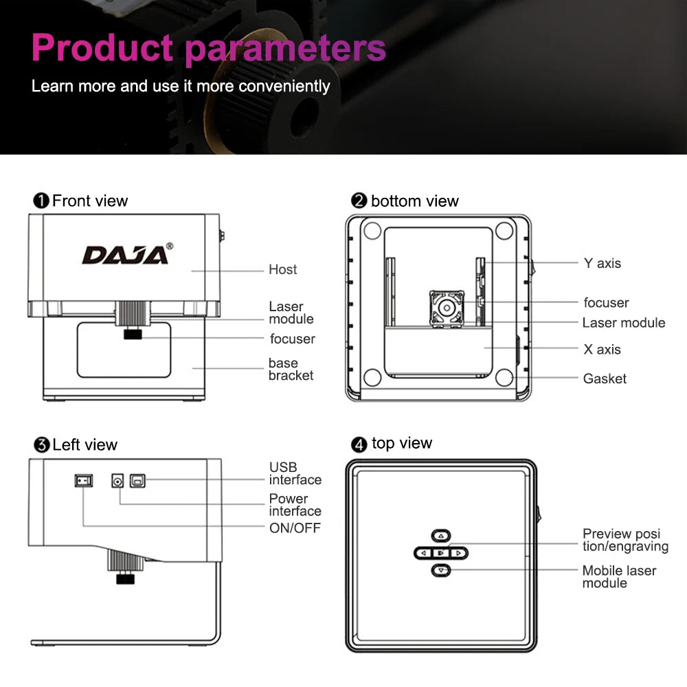 DAJA Laser Engraver DIY DJ6 Mini Portable Laser Engraver CNC 3000mw Fast Mini Logo Mark Printer Cutter Woodworking Wood Plastic