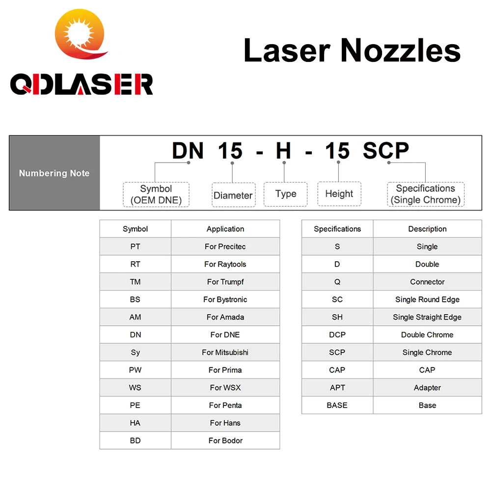 QDLASER DNE Laser Nozzles Chrome-plated Single Double Layer H15 Caliber 0.8-4.0mm Height 15mm for DNE Fiber Laser Cutting Head