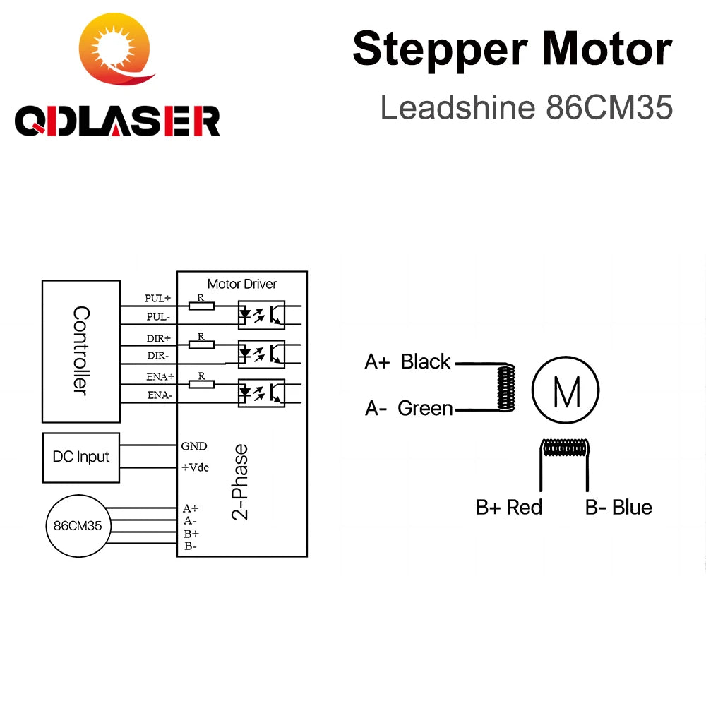 QDLASER Leadshine 86CM35 2 phase Stepper Motor for NEMA34 4A Length 65mm (2.56 inch) Shaft 12.7mm (0.5 inch)