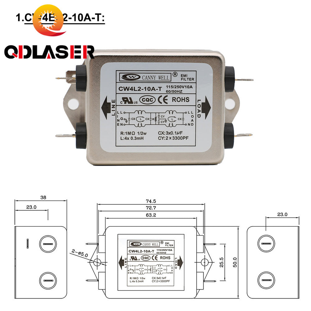 QDLASER EMI Filter for CO2 Laser Machine CW4L2-10A-T /CW4L2-20A-T
