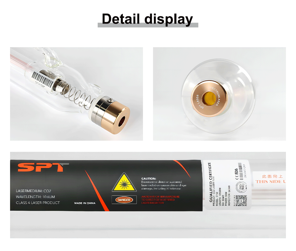 QDLASER SPT T40 40-50W Co2 Laser Tube Length 800mm Dia 80mm for CO2 Laser Engraving And Cutting Machine
