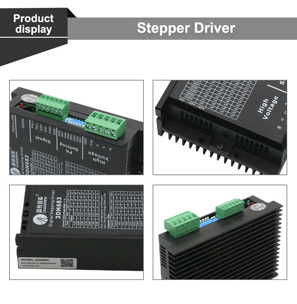 QDLASER Leadshine 3DM683 3 Phase Stepper Motor Driver 20-60 VDC Input Voltage and Max 8.3A Output Current Stepper Drive