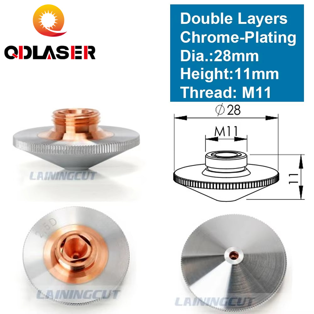 QDLASER Laser Nozzle Double Layers Chrome-plating Dia.28mm H11 M11 Caliber 0.8 - 4.0 OEM PrecitecFIBER Cutting Head