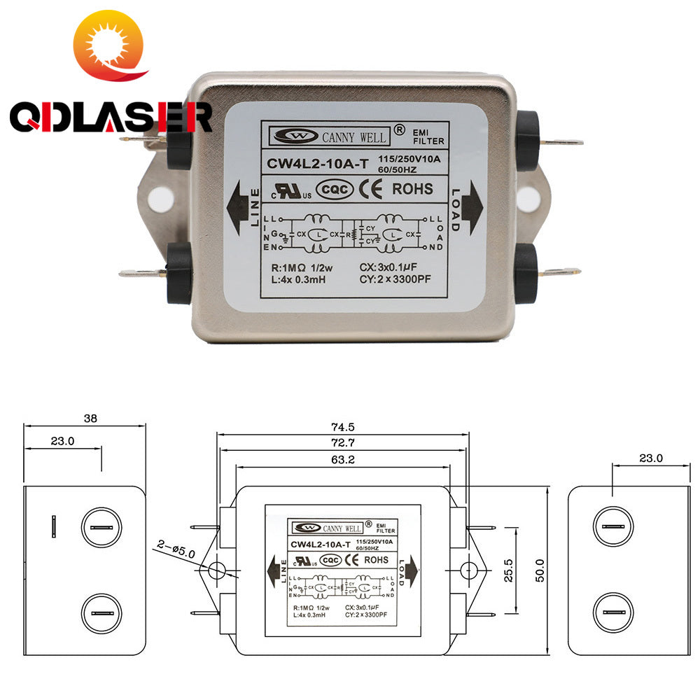 QDLASER EMI Filter for CO2 Laser Machine CW4L2-10A-T /CW4L2-20A-T