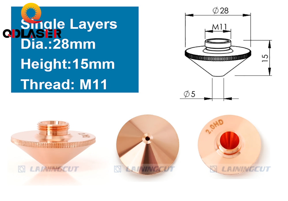QDLASER Laser Nozzle Single Layer Dia.28mm Caliber 0.8 - 4.0 for Precitec FIBER Laser Cutting Head