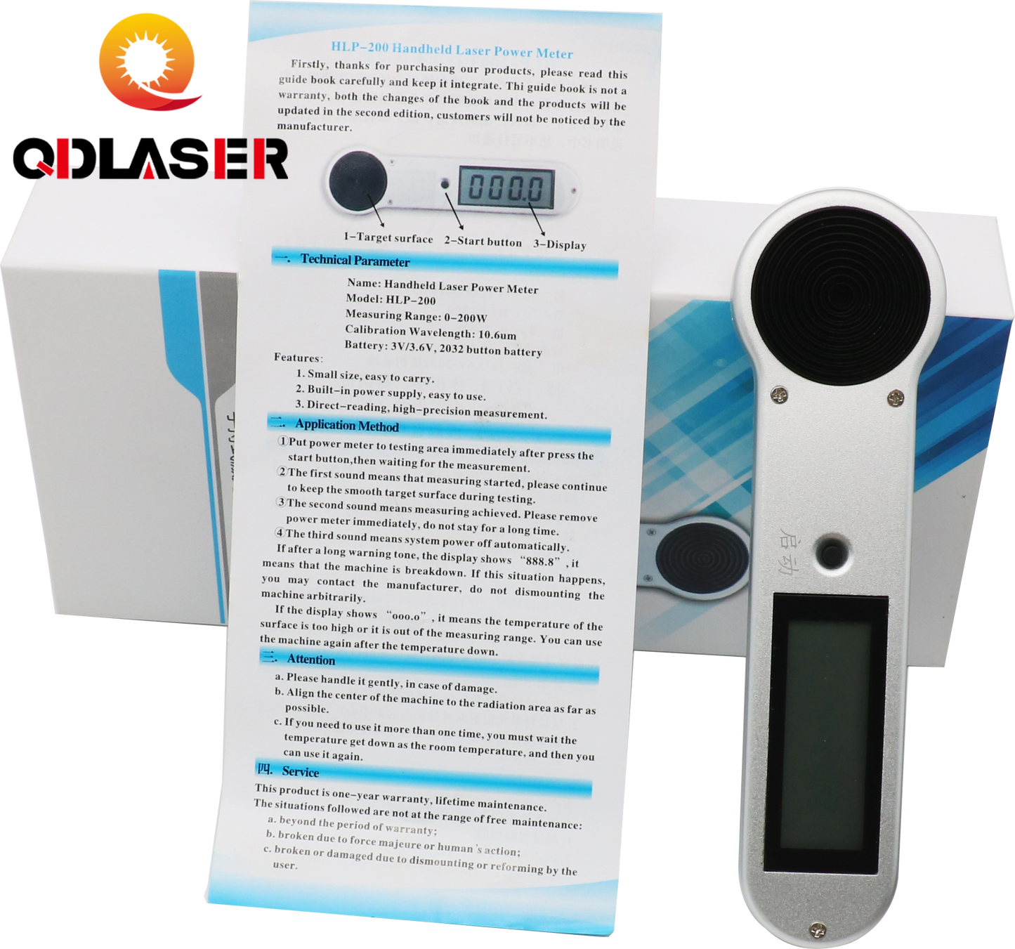 Handheld Laser Power Meter HLP-200 CO2 Laser Tube Power Meter 0-200W for Laser Equipment Marking Engraving Cutting Machine