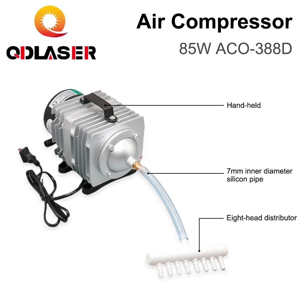 QDLASER Air Compressor 85W ACO-388D Electrical Magnetic Air Pump 110V 60HZ / 220V 50HZ for CO2 Laser Engraving Cutting Machine