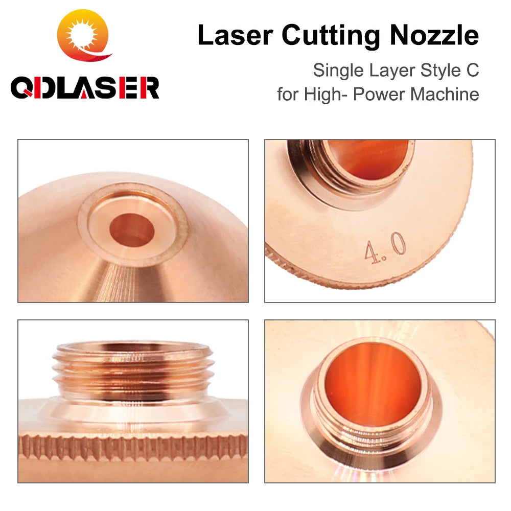 QDLASER Penta Laser Cutting Nozzles Single Layer C Style for High-Power Machine D28 M11 H15mm Caliber 3.5-6.0mm for Fiber Laser