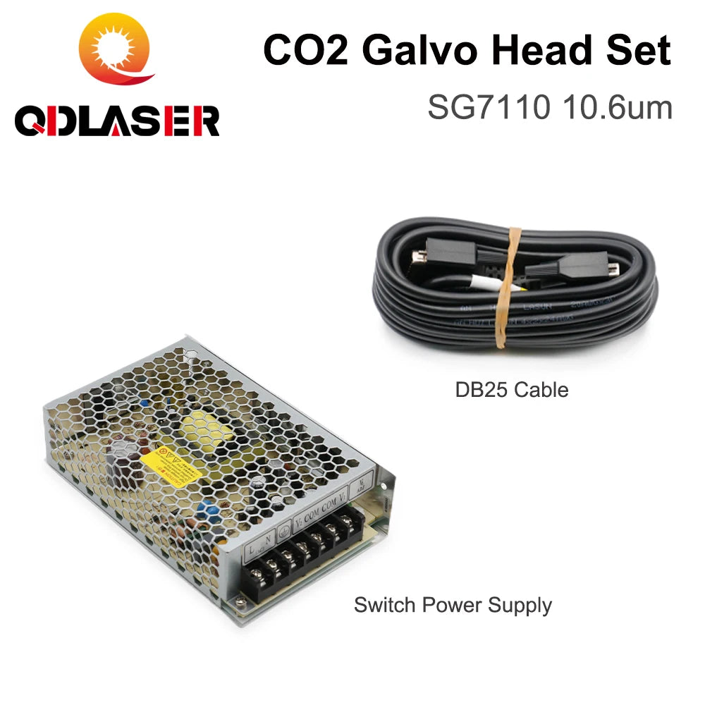 QDLASER CO2 Laser Scanning Galvo Head SG7110 10.6um 10600nm Input Aperture10mm Galvanometer Scanner with Power Supply Set