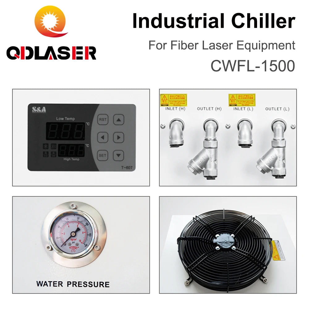 QDLASER CWFL-1500 S&A Industry Air Water Chiller AC 220-240V Voltage 50/60Hz for Fiber Laser Engraving Cutting Machine