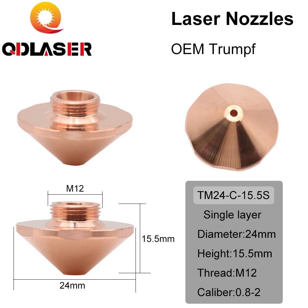 QDLASER Laser Cutting Nozzles Caliber 0.8mm-1.7mm Single Layer Dia.24 for Trumpf Fiber Laser Cutting Head