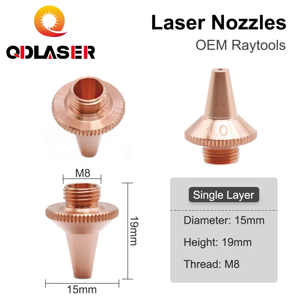 QDLASER 3D Laser Nozzle M8 Dia.15mm Height 19mm 3D Cutting Nozzle Single & Double Layer for Raytools3D BT240S BM109