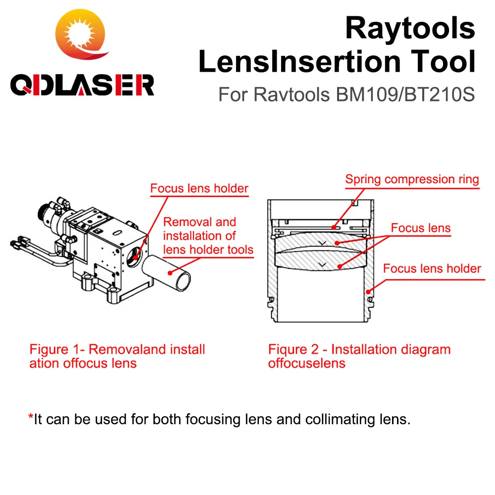 QDLASER Focusing Lens Insertion Tool D28 for Collimating Focusing Lens on Raytools BT210S/BM109 Fiber Laser Cutting Head
