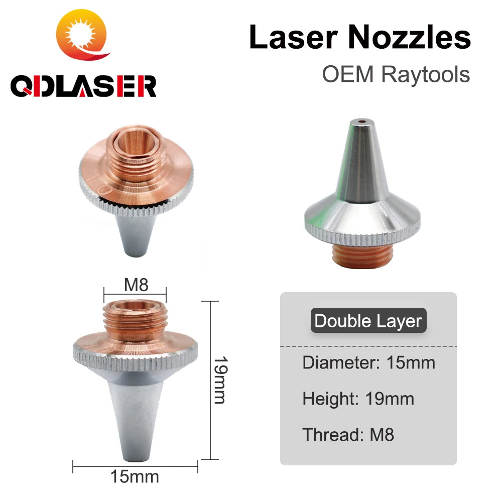 QDLASER 3D Laser Nozzle M8 Dia.15mm Height 19mm 3D Cutting Nozzle Single & Double Layer for Raytools3D BT240S BM109