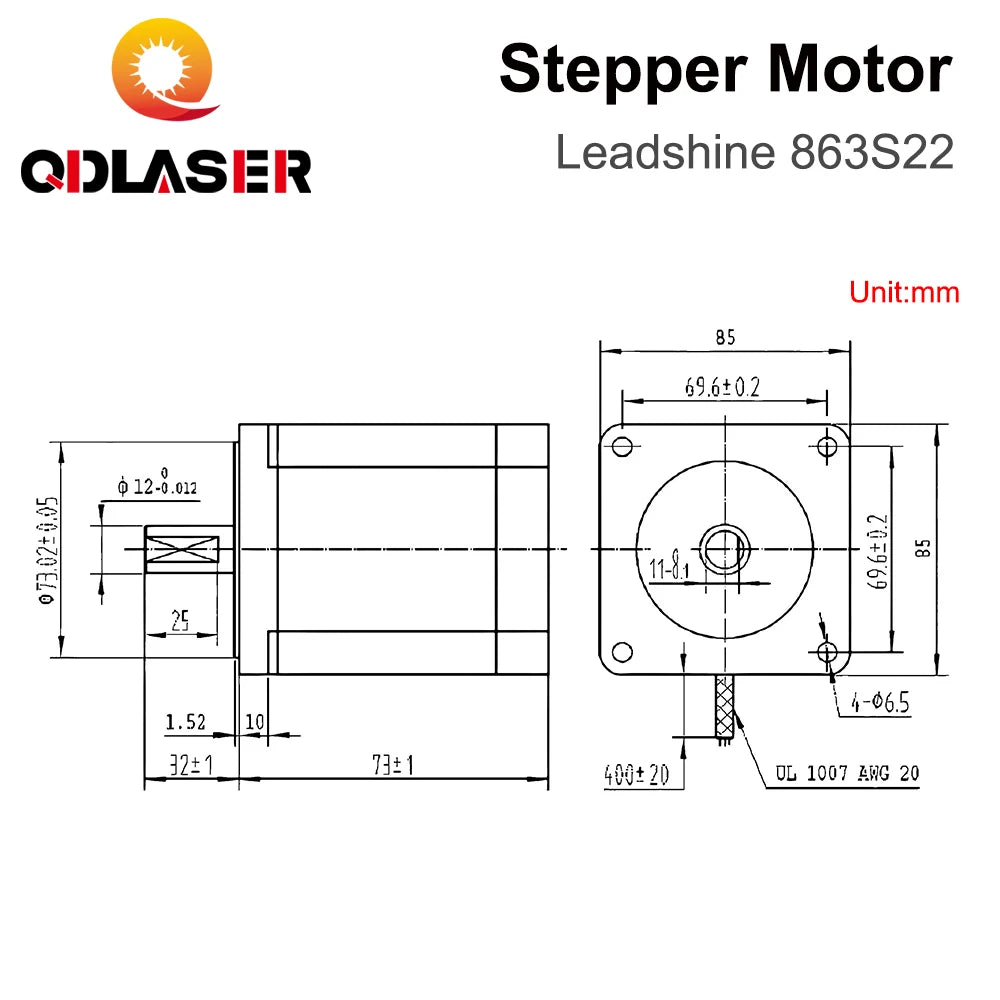 QDLASER Leadshine 3 Phase Stepper Motor 863S22 for NEMA34 5A Length 71mm Shaft 12mm