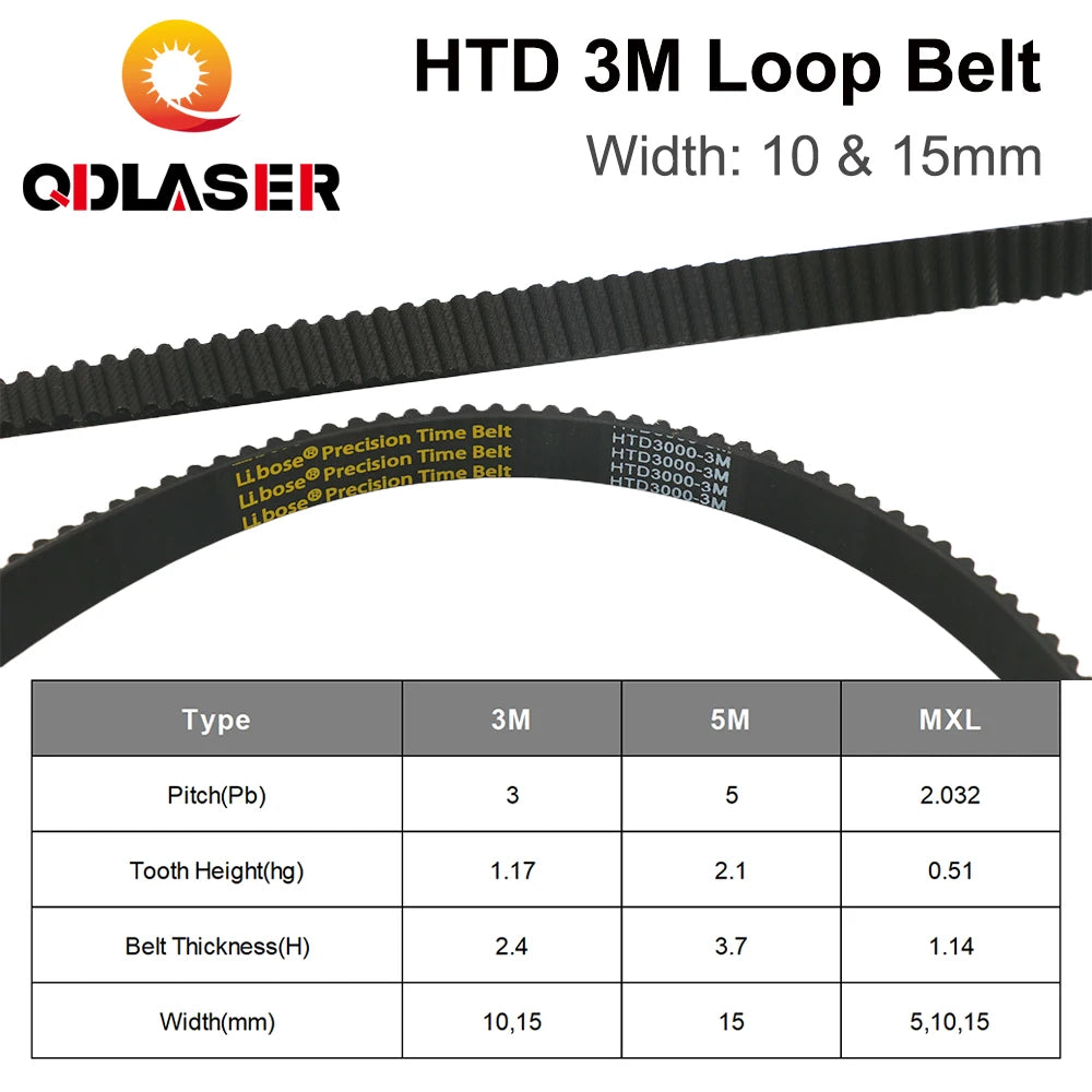 QDLASER HTD 3M Closed Loop Belt Rubber Timing Belt Various Transmission for CO2 Laser Engraving Cutting Machine / 3D Printer