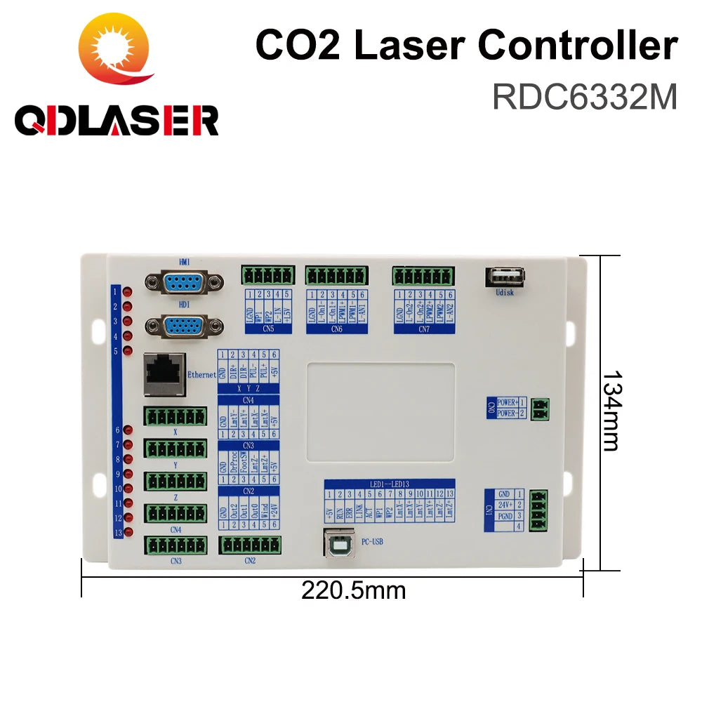 QDLASER Ruida RD6332M CO2 Metal Laser Cutting Controller for Metal and Non-metal Hybrid Laser Engraving and Cutting Machine