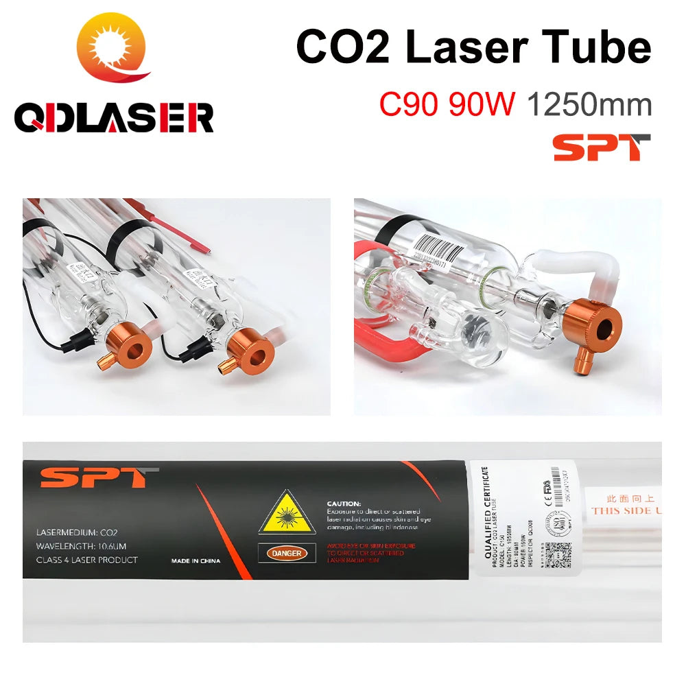 QDLASER SPT C90 90-100W Co2 Laser Tube Length 1250mm Diameter 80mm for CO2 Laser Engraving Cutting Machine