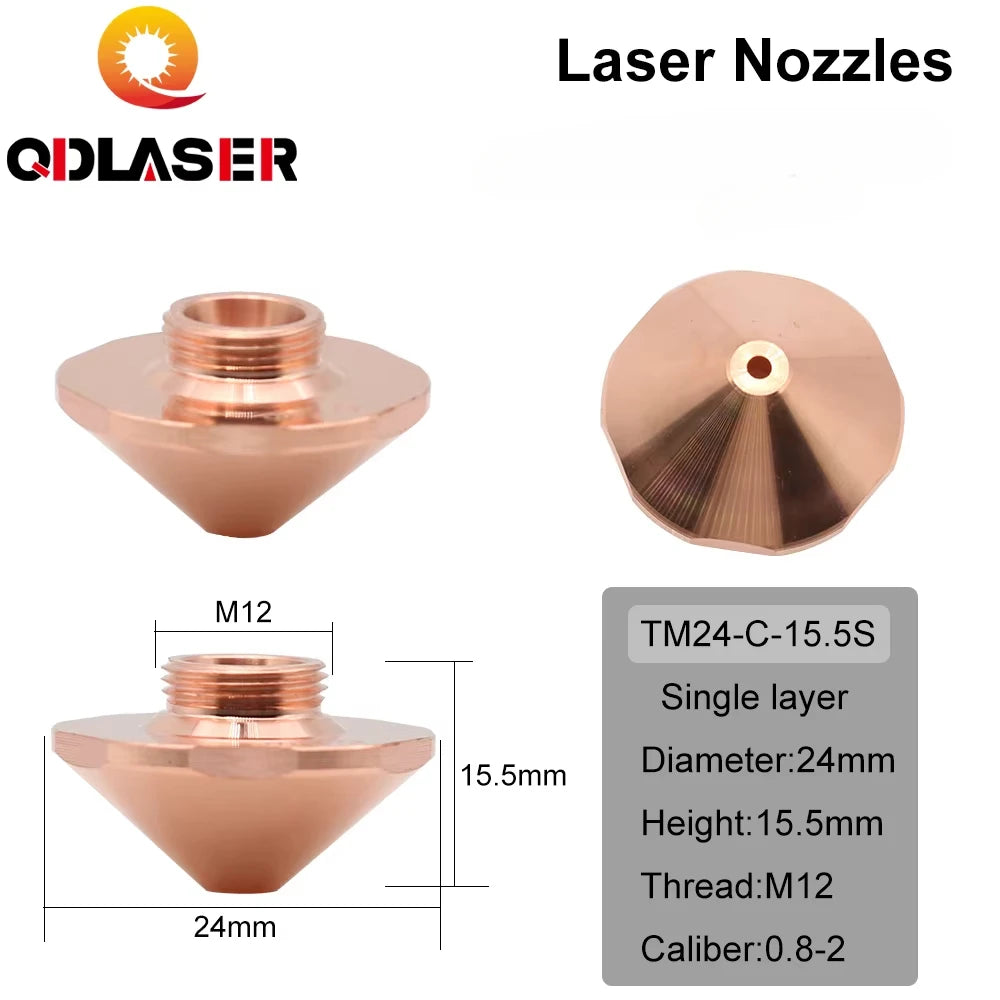 QDLASER Laser Cutting Nozzles Caliber 0.8mm-1.7mm Single Layer Dia.24 for Fiber Laser Cutting Head