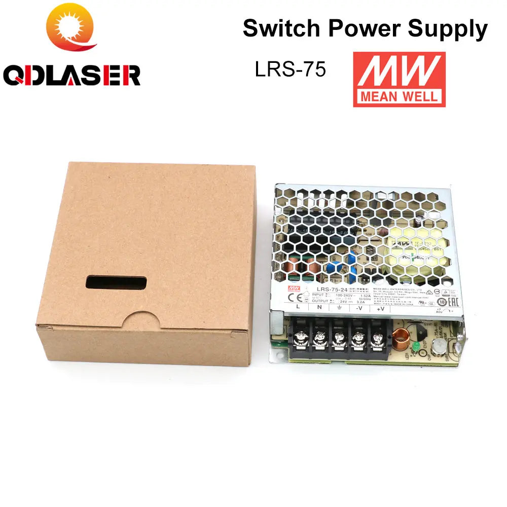 QDLASER Meanwell LRS-75 Switching Power Supply 12V 6A / 24V 3.2A 75W Original MW Taiwan Brand for Laser Controller