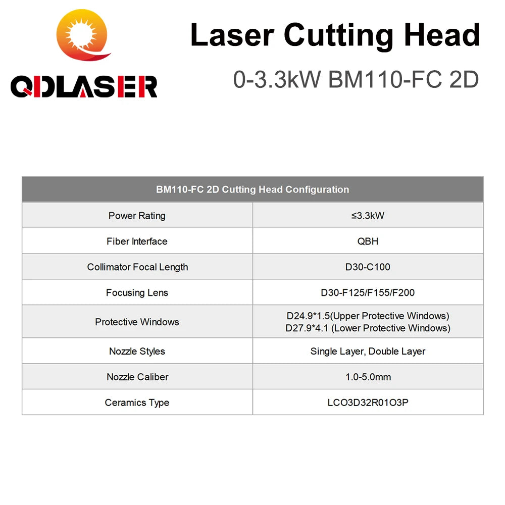 QDLASER Raytools Laser Cutting Head BM110-FC2D 0-3.3kW Auto-Focus FL125/155/200mm for Laser Cutting Machine