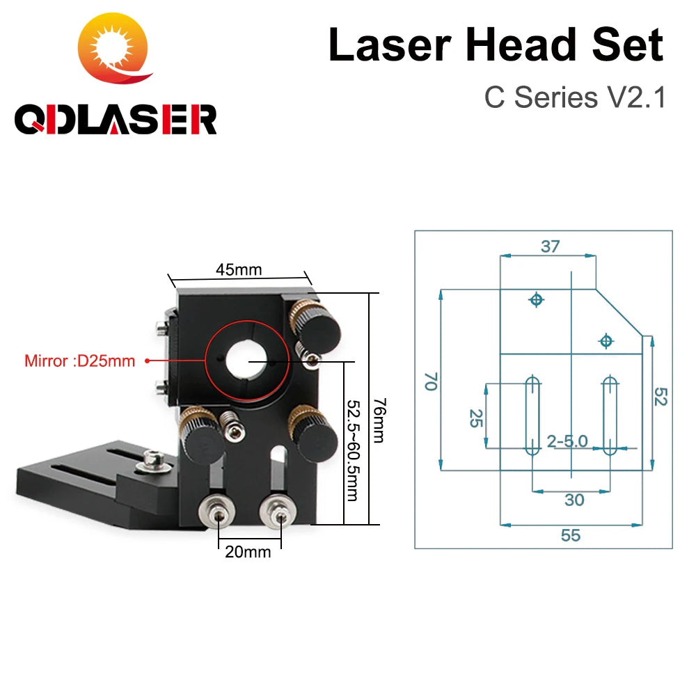 CO2 Laser Head Set C Series Dia.18mm FL38.1&Dia.20 FL50.8/63.5/101.6mmZnSe Focus Lens Dia.25m Mirror for Laser Engraving Machine