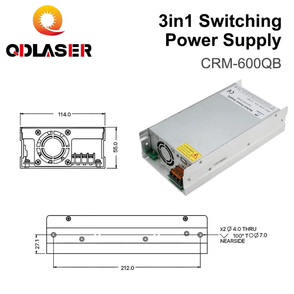 QDLASER 3in1 Switching Power Supply CRM-600QB 5V 15V 24V 110V/220V 16.5A 5A for Fiber Marking Machine Power System