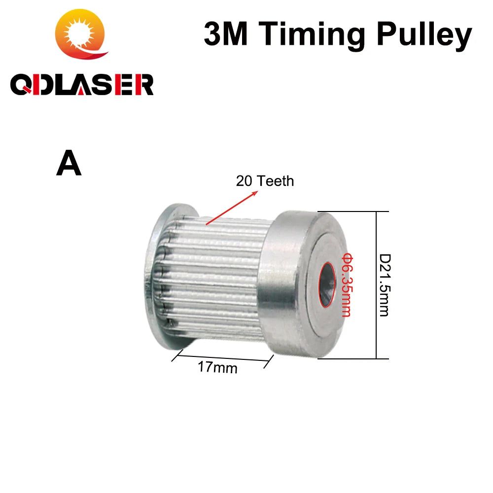 QDLASER CO2 Laser Metal Parts Synchronous HTD 3M Gear Pulley 20/24Teeth 6.35/8/12mm for DIY CO2 Laser Engraving Cutting Machine