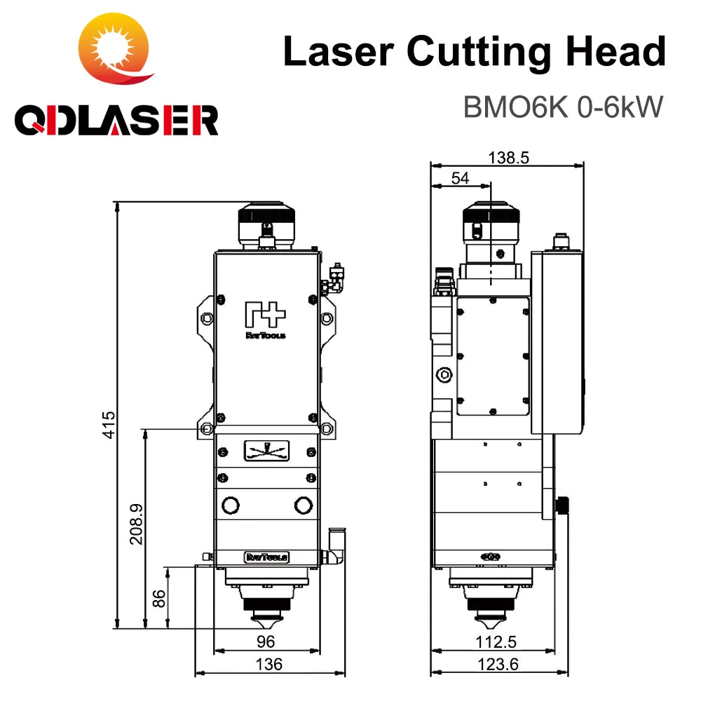 QDLASER Raytools BM06K Laser Cutting Head 0-6kW FL 150/200mm Auto Focusing Fiber Laser Cutting Head QBH/QD/G5 for Metal Cutting