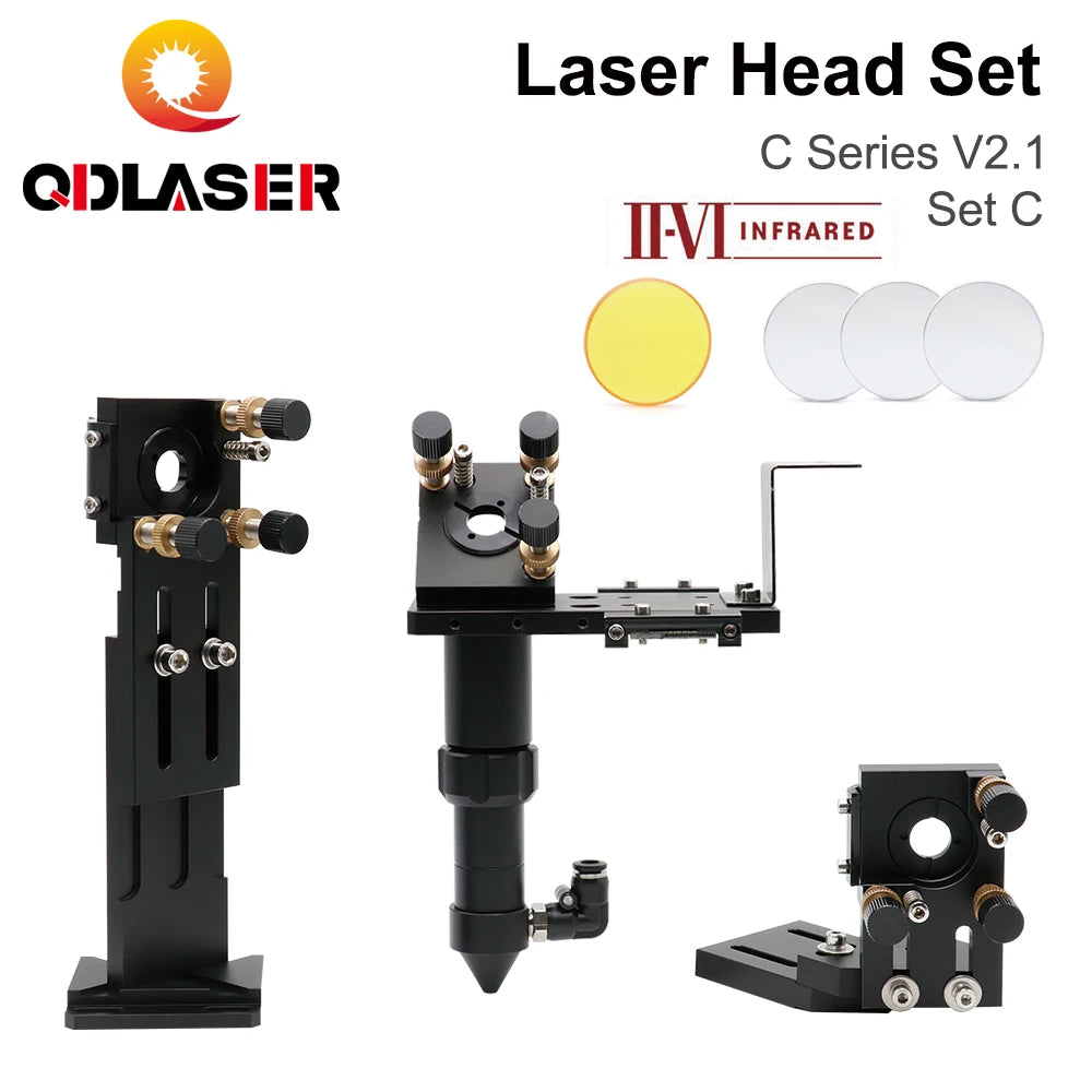 CO2 Laser Head Set C Series Dia.18mm FL38.1&Dia.20 FL50.8/63.5/101.6mmZnSe Focus Lens Dia.25m Mirror for Laser Engraving Machine