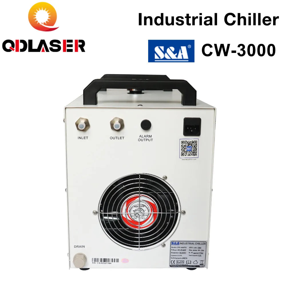 QDLASER 220V CW3000AG 110V CW3000DG S&A Industrial Water Chiller for Co2 Laser Engraving & Cutting Machine