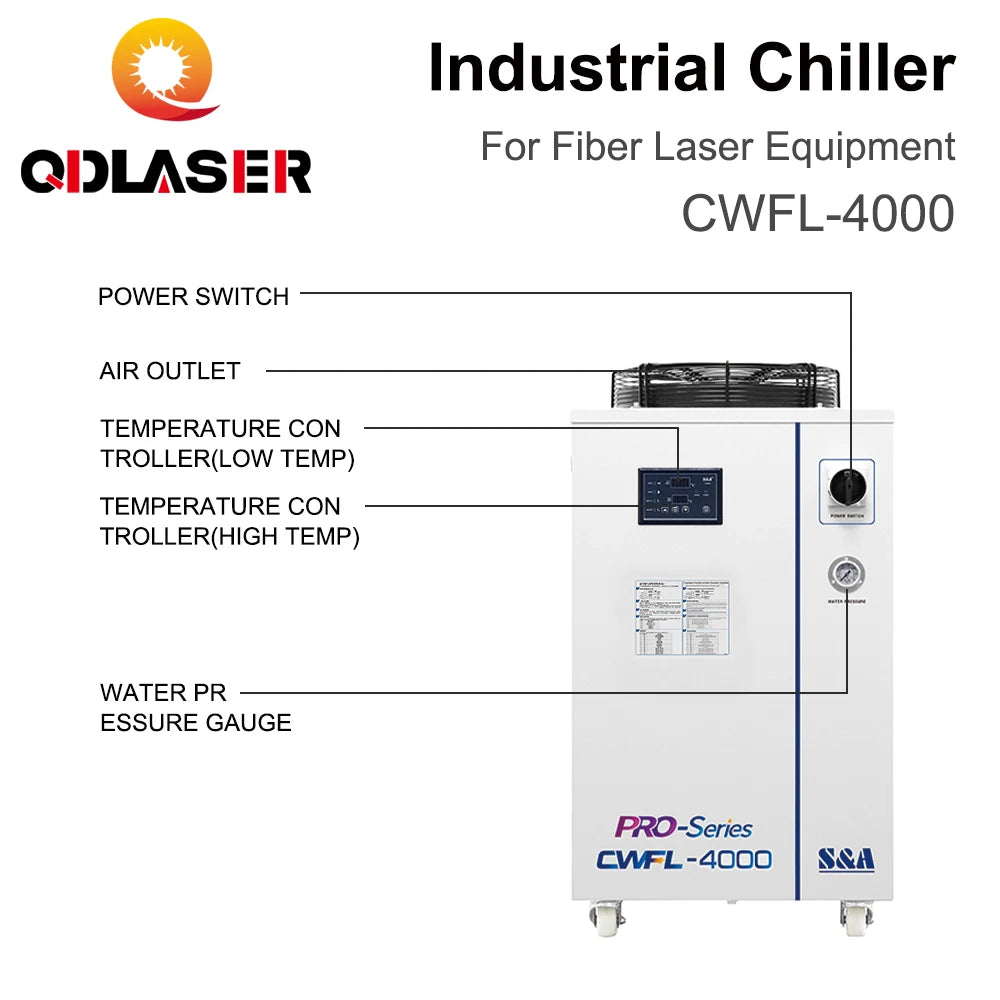 QDLASER CWFL-4000 S&A Fiber Laser Industrial Chiller 220V/380V 50/60Hz Cooling System for 4kW Fiber Laser Source