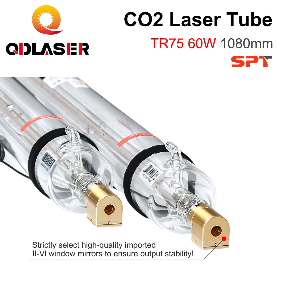 QDLASER SPT TR75 60-75W Co2 Laser Tube Length 1080mm Dia.80mm for CO2 Laser Engraving and Cutting Machine