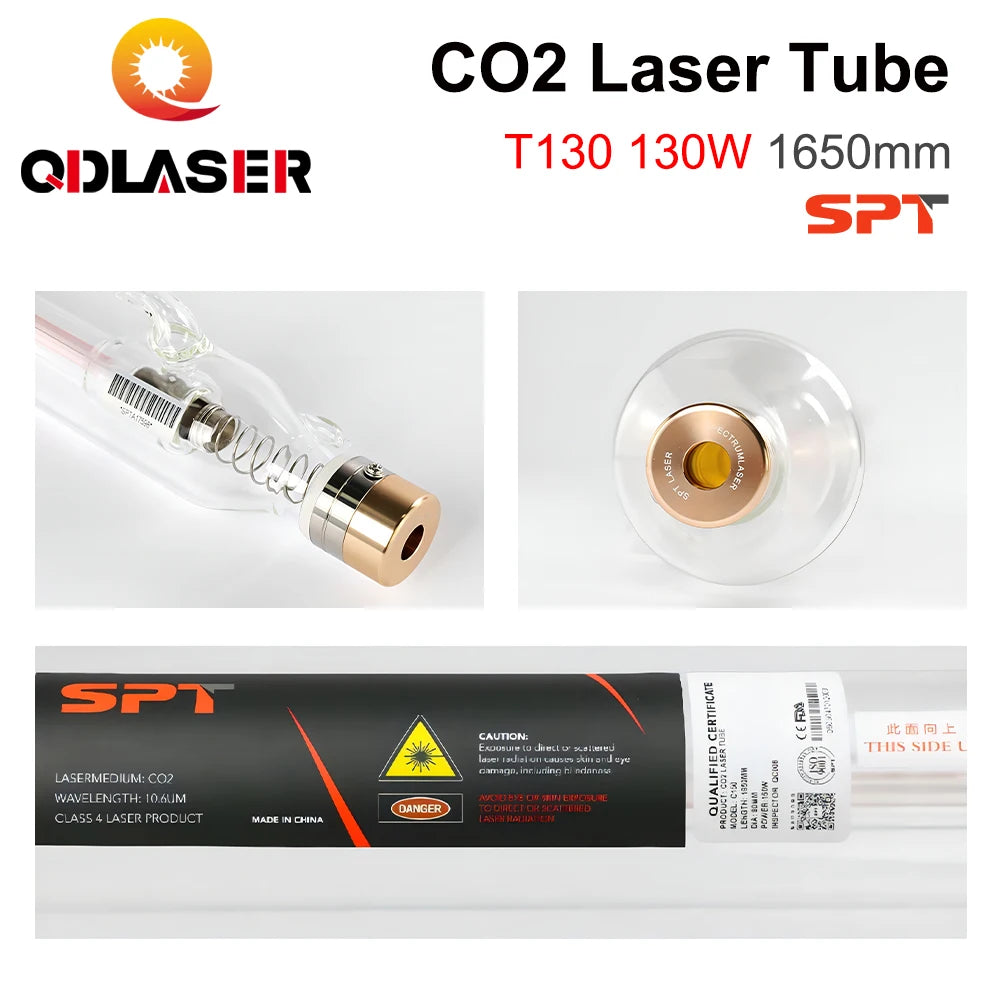 QDLASER SPT T130 130-150W Co2 Laser Tube Length 1650mm Dia 80mm for CO2 Laser Engraving and Cutting Machine