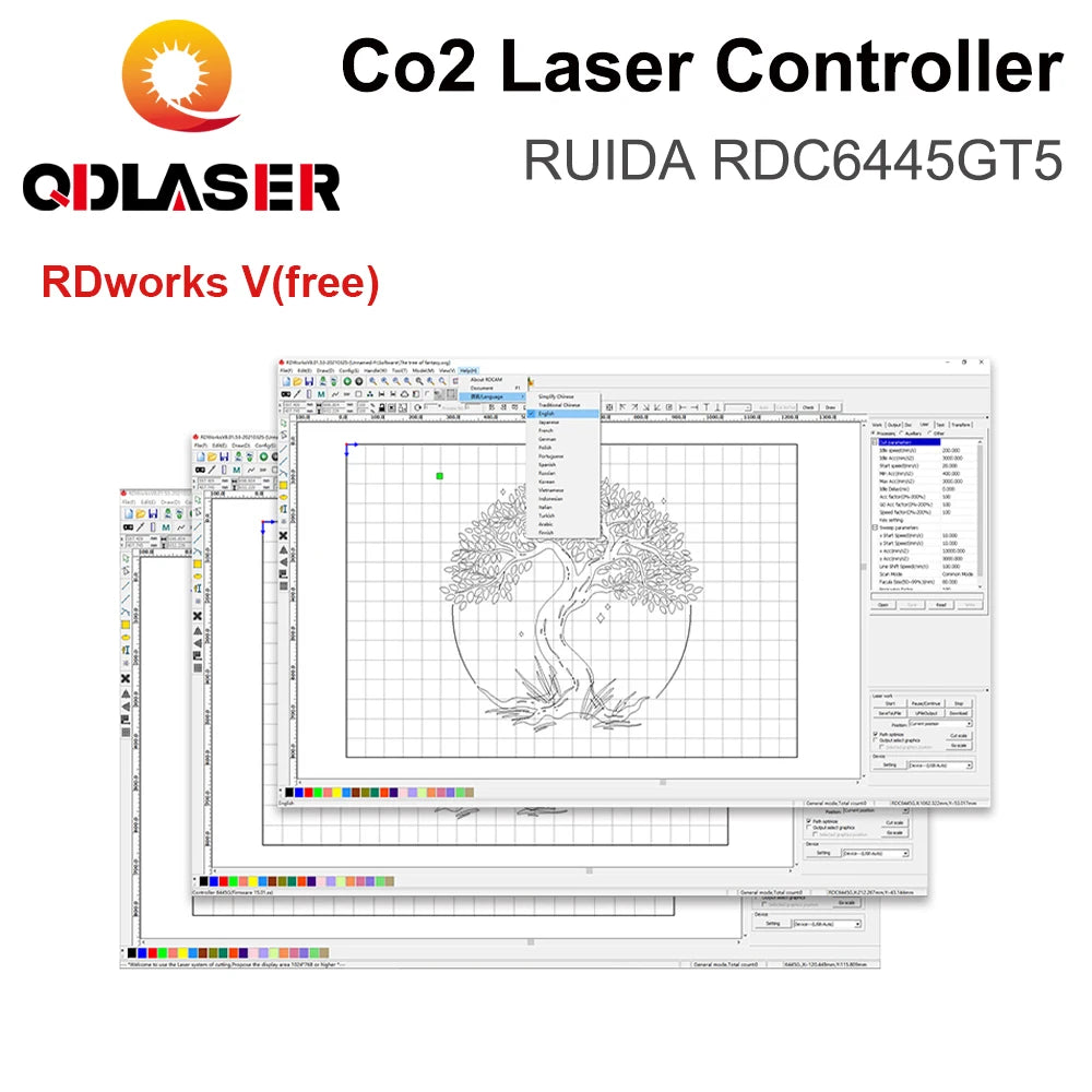 QDLASER Ruida RDC6445GT Stand-alone Laser Cutting Control System with Touch Screen White/Black for Co2 Laser Engraving Machine