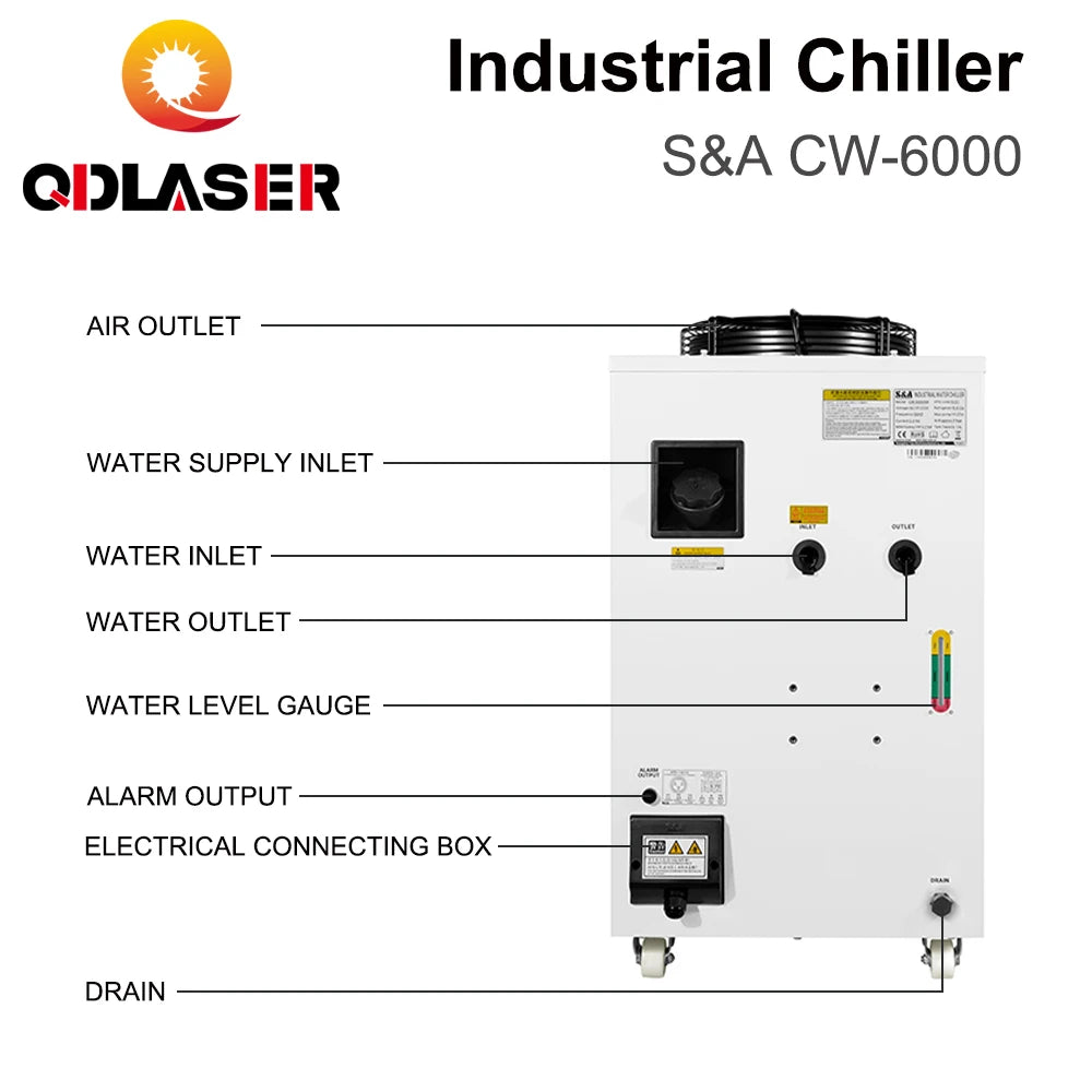 QDLASER CW-6000 S&A Industrial Chiller 50/60Hz 70L/min Flow R-410a Refriferant 50/60Hz for Machine Water Colling System