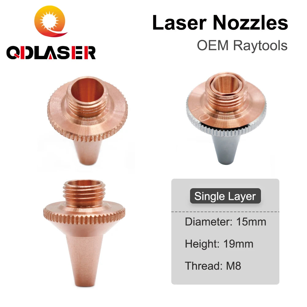 QDLASER 3D Laser Nozzle M8 Dia.15mm Height 19mm 3D Cutting Nozzle Single & Double Layer for Raytools3D BT240S BM109