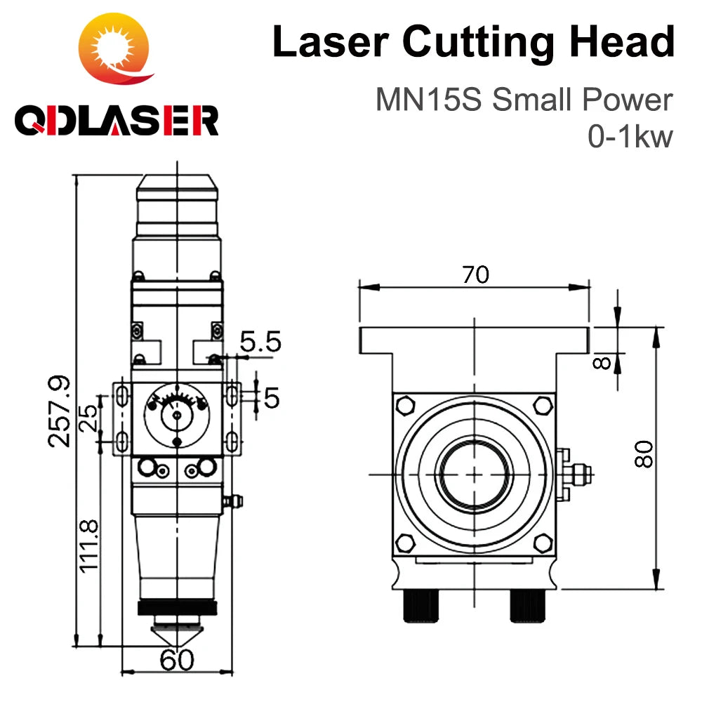 QDLASER WSX Fiber Laser Cutting Head 0-1KW MN15S Small Power Max Laser Power 1000W Focal Length 75mm / 100mm for Metal Cutting