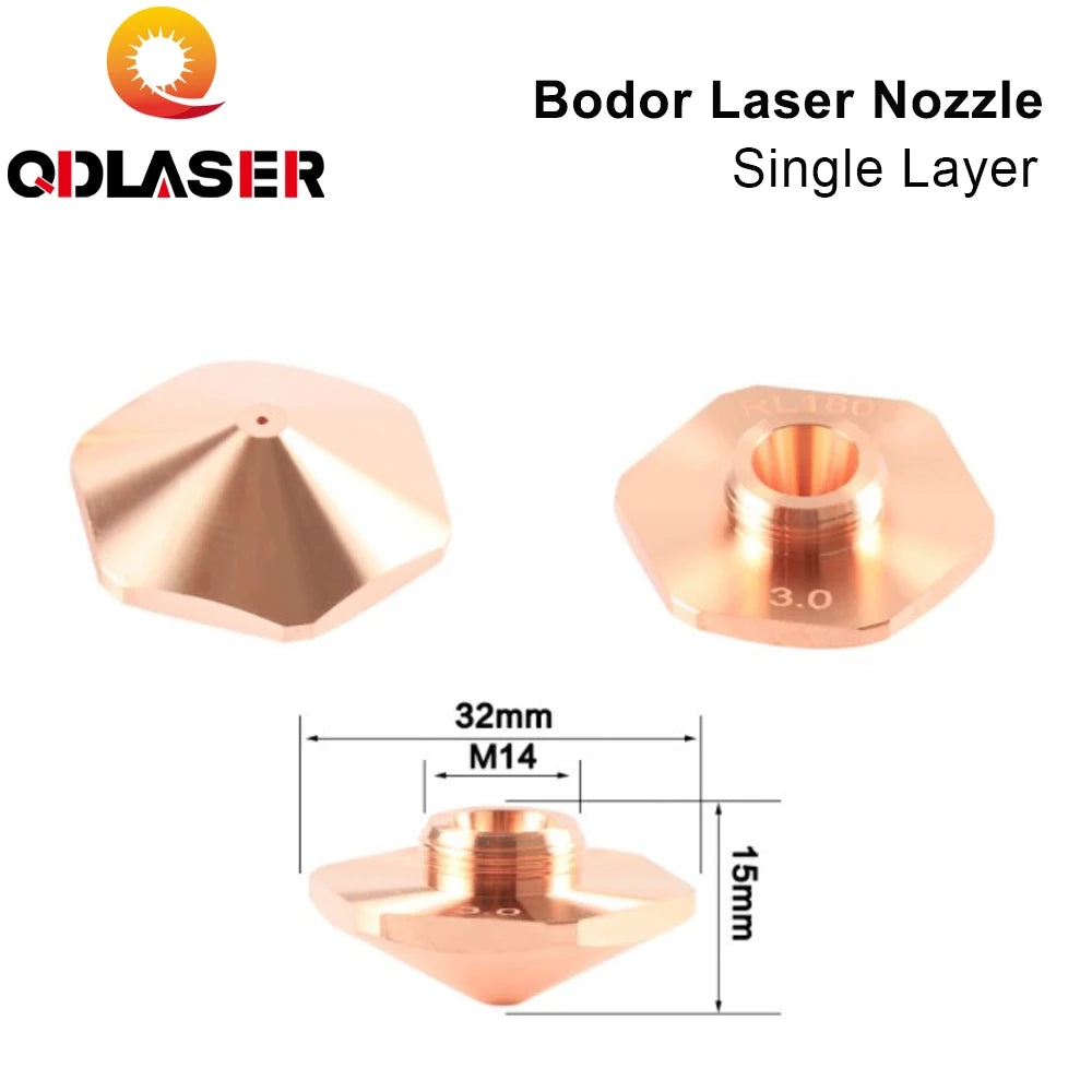 QDLASER Bodor Laser Hexagonal Nozzles Single/Double Layer Dia.32mm H15 Caliber 1.0-4.0mm for Bodor Fiber Laser Machine