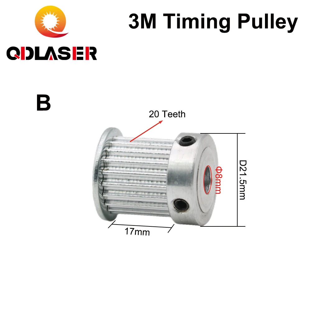 QDLASER CO2 Laser Metal Parts Synchronous HTD 3M Gear Pulley 20/24Teeth 6.35/8/12mm for DIY CO2 Laser Engraving Cutting Machine